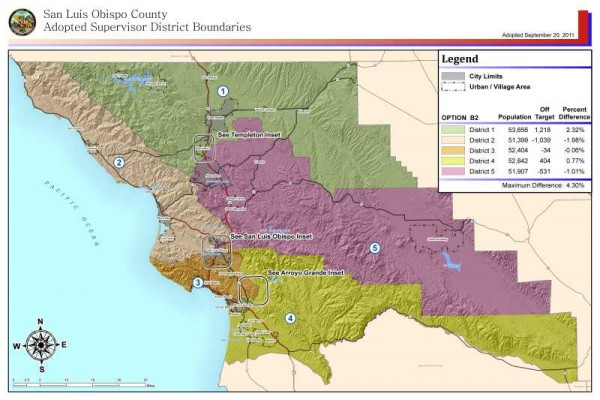 Map of San Luis Obispo County supervisorial districts. Atascadero news