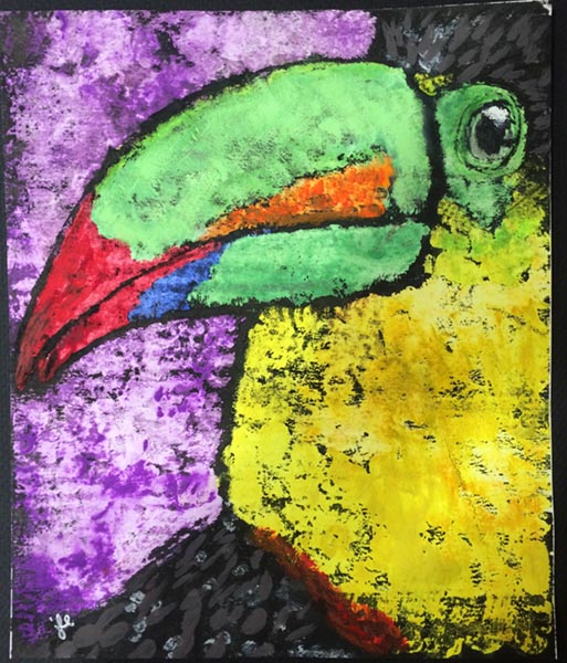 Toucan (gouache and ink resist) by Jeri Edwards.