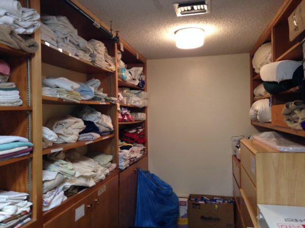 ECHO's supply room, which provides for a number of their clients' needs, whether they be for towel or for medical attention.