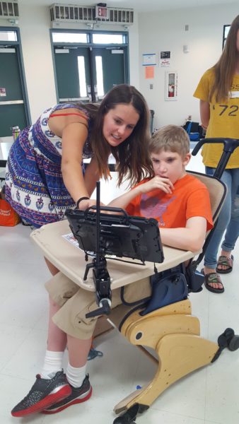 Peer mentor Olivia Mariucci and camper Christopher Wiechmann