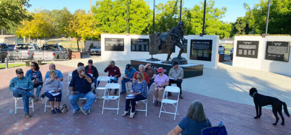 –The Veterans of Foreign War in Atascadero met Monday at the Faces of Freedom Memorial to plan a Memorial Day Ceremony to be held at noon on Monday, May 31. Dan Smith is coordinating a clean-up effort Saturday morning to prepare the Faces of Freedom for the Memorial Day Ceremony. The event will be held at the Faces of Freedom with some measures to accommodate precautions for COVID. There will not be any booths at the Memorial Day Event for 2021. Former Mayor Ray Johnson will be the featured speaker. A group of Vietnam Veterans will also be honored. There will be a flyover by the Estrella War Birds at the outset of the meeting, which begins at 12 noon, Monday, May 31st. [caption id="attachment_126859" align="aligncenter" width="502"] Sculptor Mark-Greenaway talks with Veteran Al Fonzi.[/caption] [caption id="attachment_126858" align="aligncenter" width="455"] Dan Smith talks about clean-up day to prepare for the ceremony.[/caption] In Paso Robles, the Paso Robles District Cemetery canceled its annual Memorial Day event for the second year. There will be an avenue of flags for the community to drive through from Saturday through Monday. The cemetery is located at 45 Nacimiento Lake Drive.