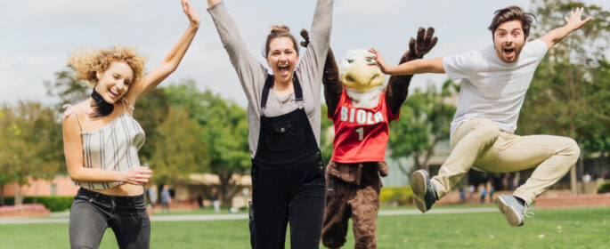 Biola Students and Mascot