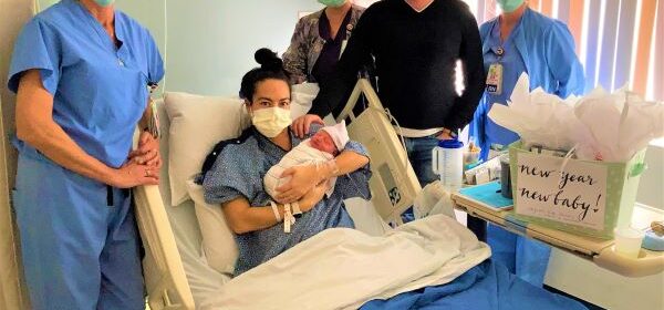Kelsey and Jesse Bilsten with Sierra Vista nurses SLOC's 1st baby 2022