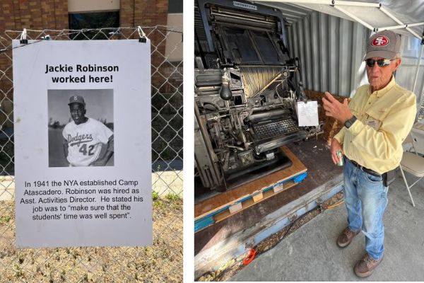 Jackie robinson sign and red explains printery machinery