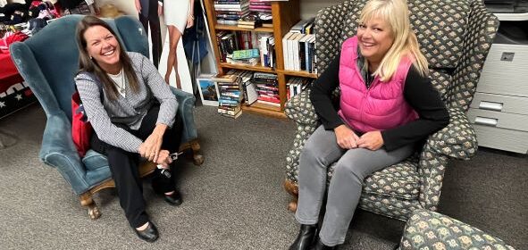 Darcia Stebbens with a Republican voter