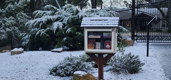 photo of little free library in Atascadero covered with snow by Christa Abma-Greenhalgh