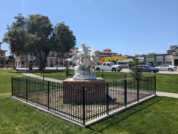 Installation begins of viewing sidewalk for wrestling Bacchantes sculpture