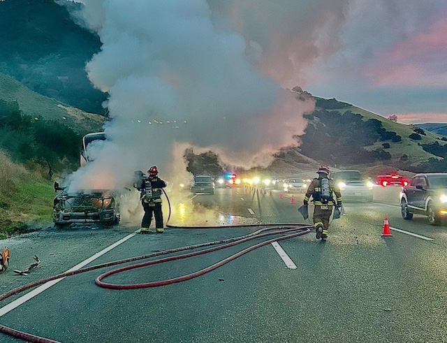 Firefighters extinguish truck and trailer fire on the Cuesta Grade - A ...
