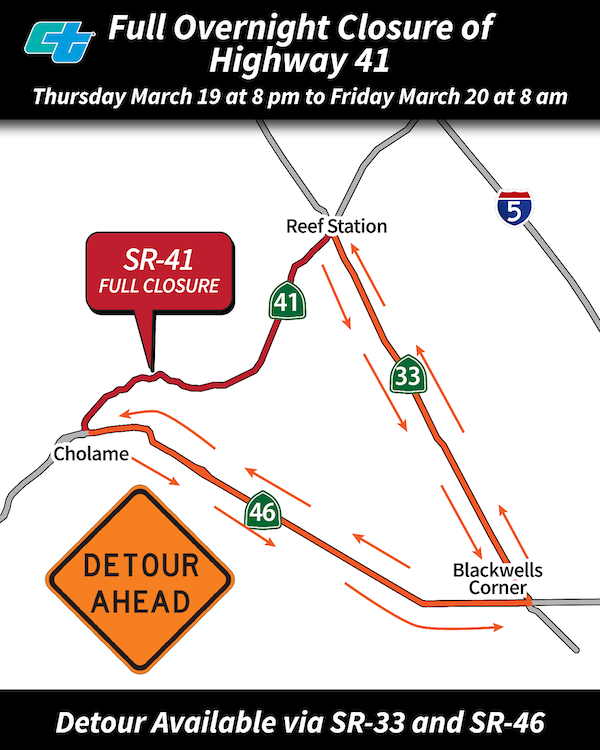 Portion of Highway 41 to close overnight March 20 for rockslide repairs