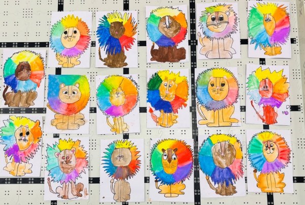 Student lion paintings based on the color wheel