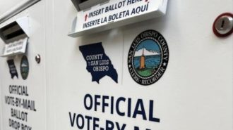 An official San Luis Obispo County vote-by-mail ballot drop box