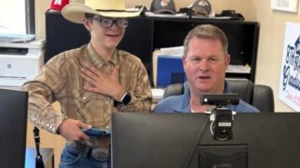 Atascadero Middle School student uses his AAC device to lead the Pledge of Allegiance