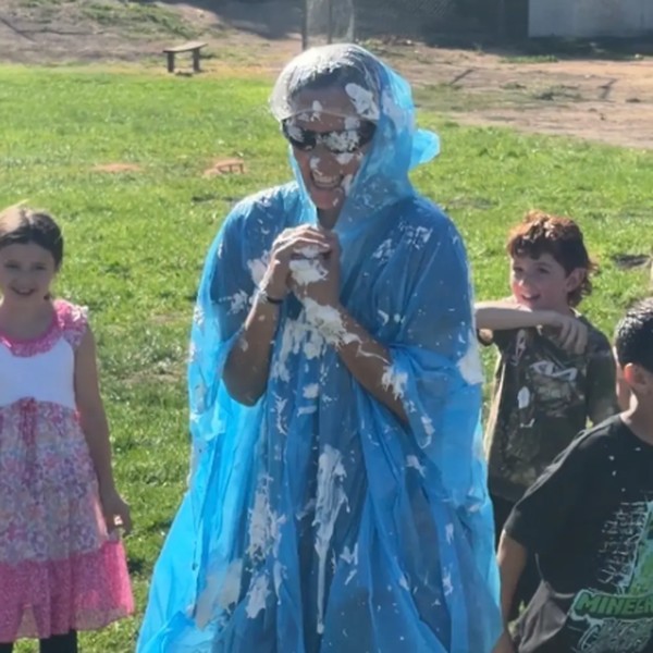 Teacher Mrs. Lee after being hit with a pie