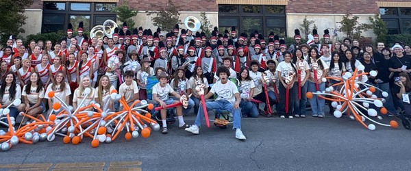 Atascadero High School cheer and marching band in the Colony Days Parade